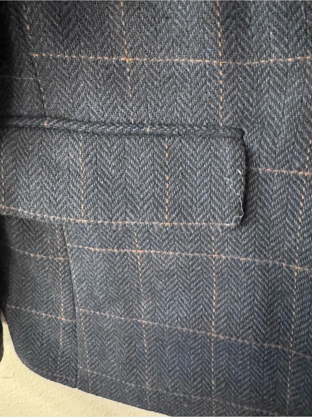 Rachel Zoe Navy Herringbone Windowpane Plaid Blazer Brooch M
